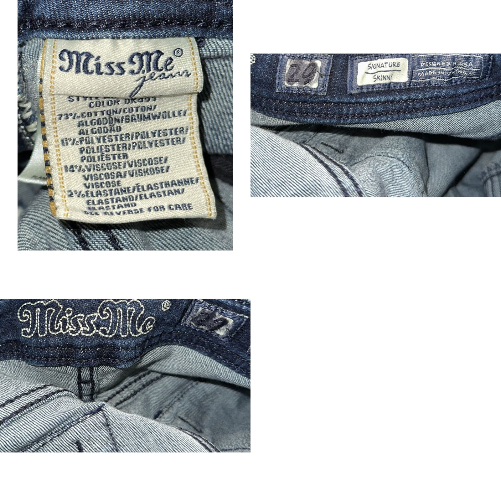 Miss Me Miss Me Womens Blue Signature Skinny Denim Jeans Size 29 X 25.5 Jeans Women Blue Skinny 29 25.5 Signature Size 29" - 8 Thumbnail