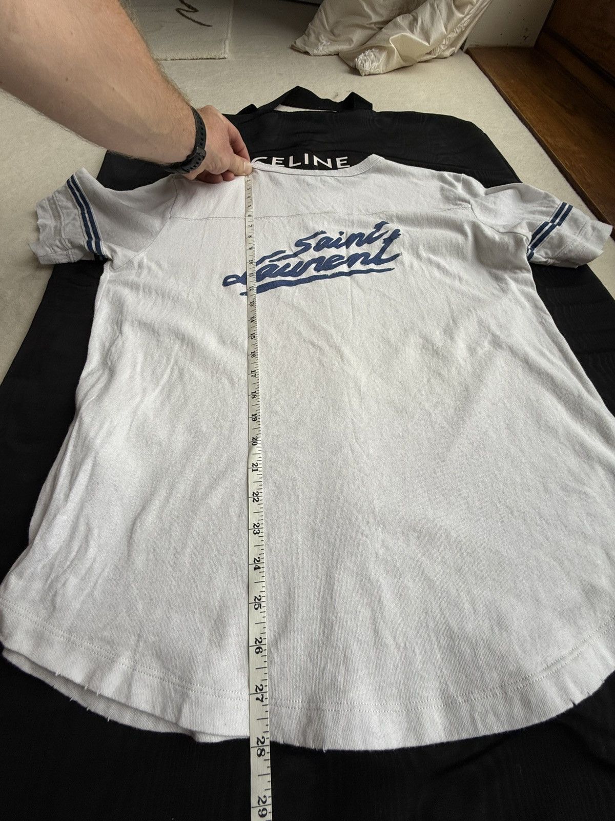 Saint Laurent Paris Saint Laurent 50’s signature logo t shirt M blue white Size US M / EU 48-50 / 2 - 5 Thumbnail