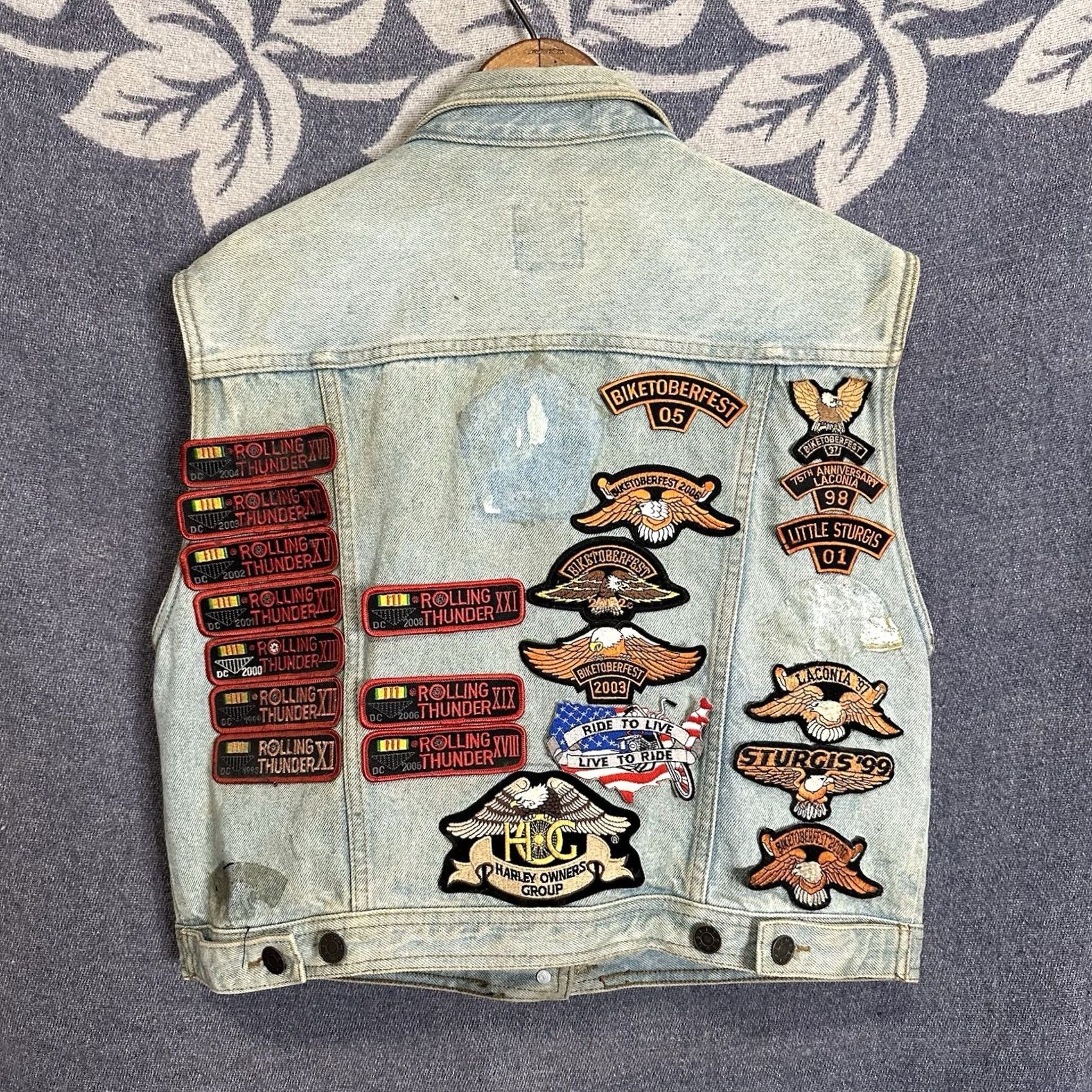 Denime VINTAGE 90s Denim Biker Vest Sleeveless Large Women’s Motorcycle Patches Pins Sun Belt Blue Cotton Denim Size L / US 10 / IT 46 - 2 Thumbnail