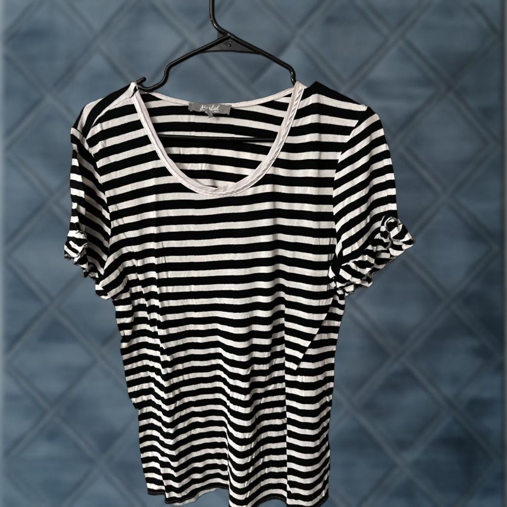 Vintage Marled Shirt Womens L Black White Striped Short Sleeve Coastal Core Casual T-Shirt Knit Cotton Modal Spandex Basic 90s? Size L / US 10 / IT 46 - 1 Thumbnail