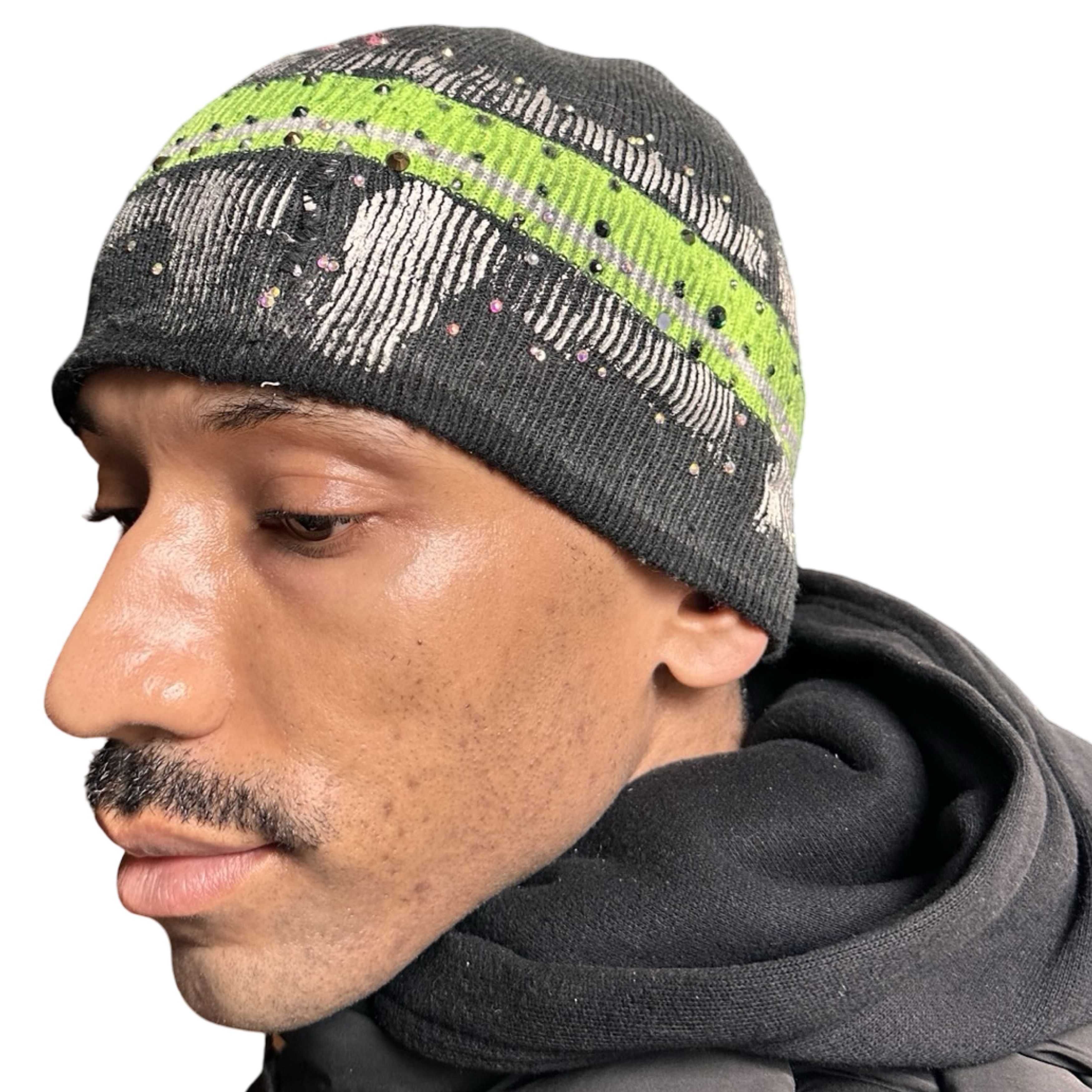 Vintage ASTROBOI* Gray Striped Rhinestone Beanie Size ONE SIZE - 1 Thumbnail