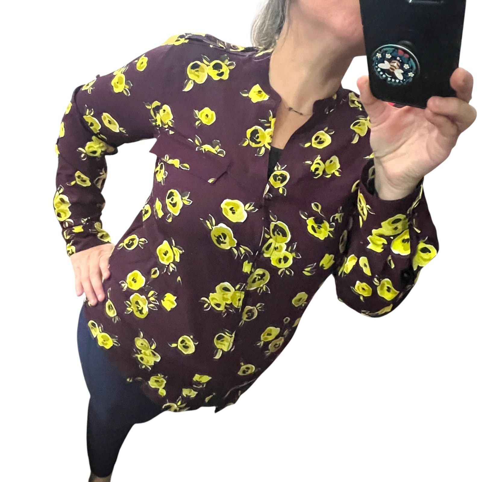 Calvin Klein Printed Roll Tab Sleeve Blouse - Stitch Fix Button Up Top Size M / US 6-8 / IT 42-44 - 2 Thumbnail