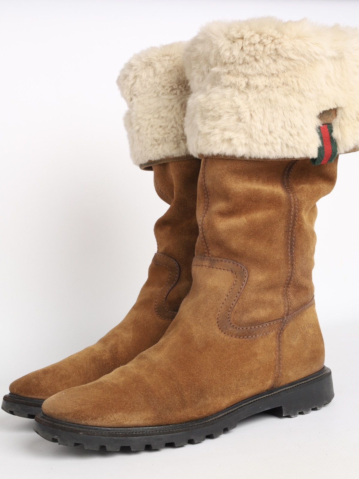 Gucci Gucci Suede Shearling Web Boots Brown Saint Moritz High Shoe Size US 8.5 / IT 38.5 - 1 Thumbnail