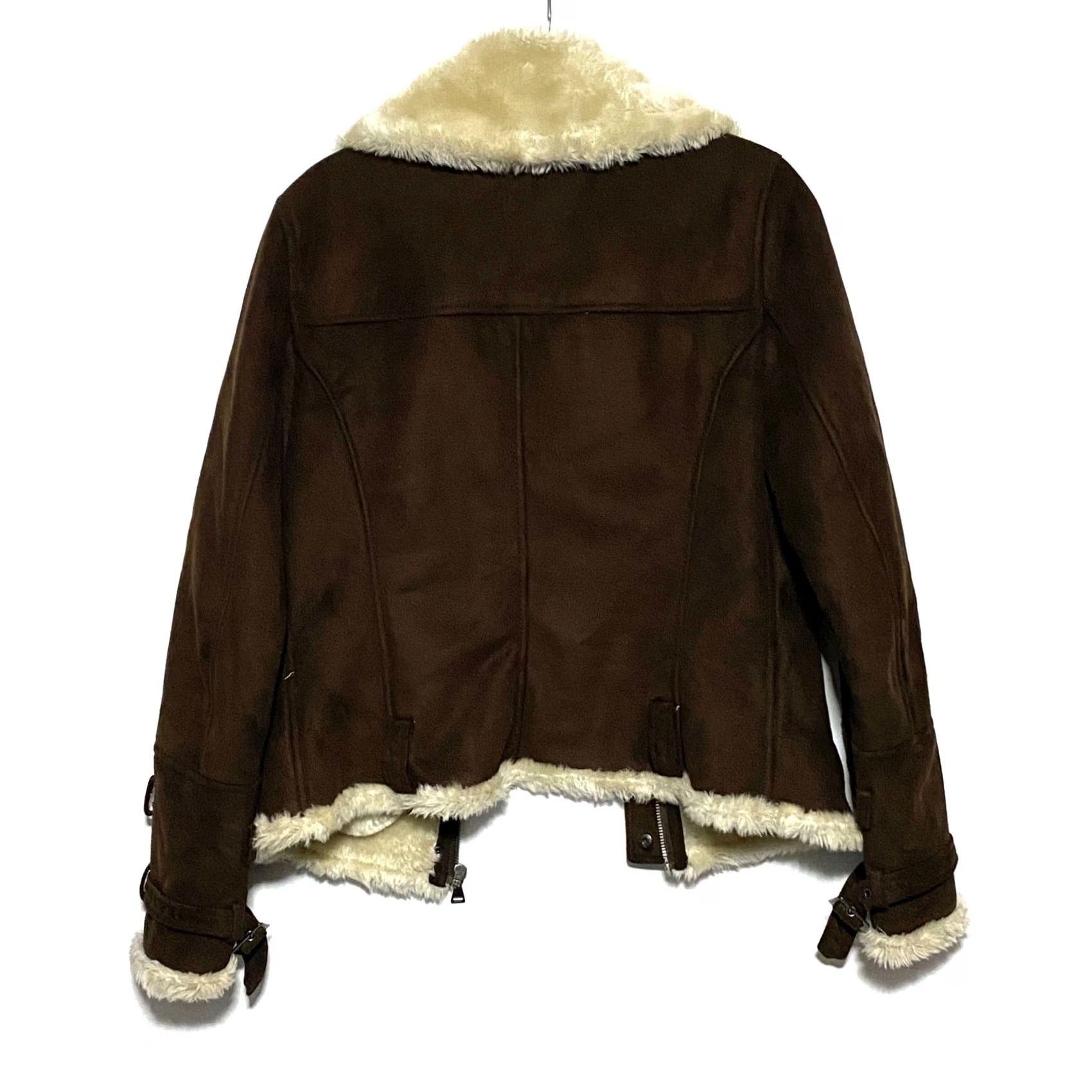 Express VINTAGE Express VTG Faux Suede Fur Brown Moto Bomber Jacket Womens S Zip Buckles Y2K Size S / US 4 / IT 40 - 4 Thumbnail