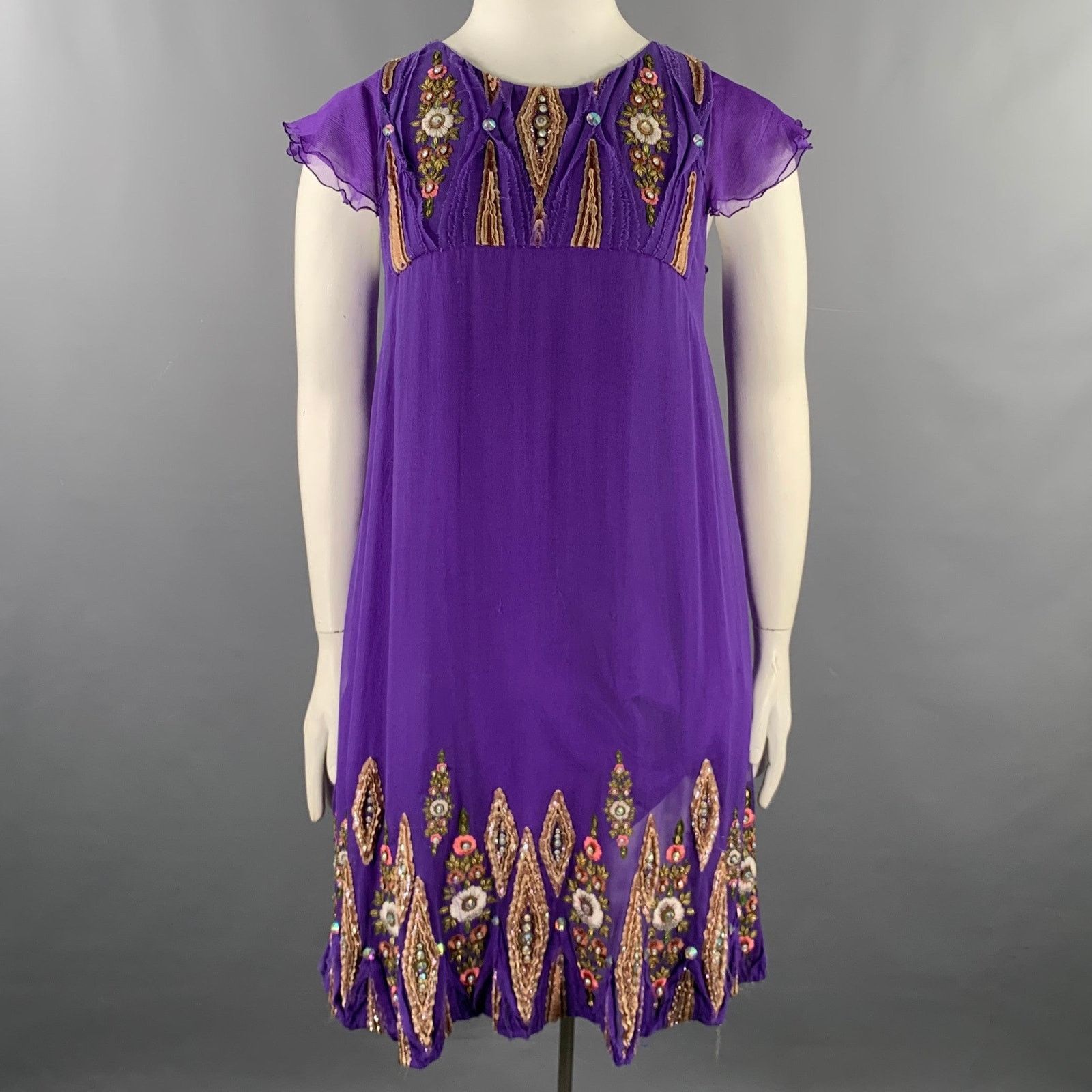 Matthew Williamson Size 10 Purple Gold Silk Embroidered Sleeveless Dress Size L / US 10 / IT 46 - 1 Thumbnail