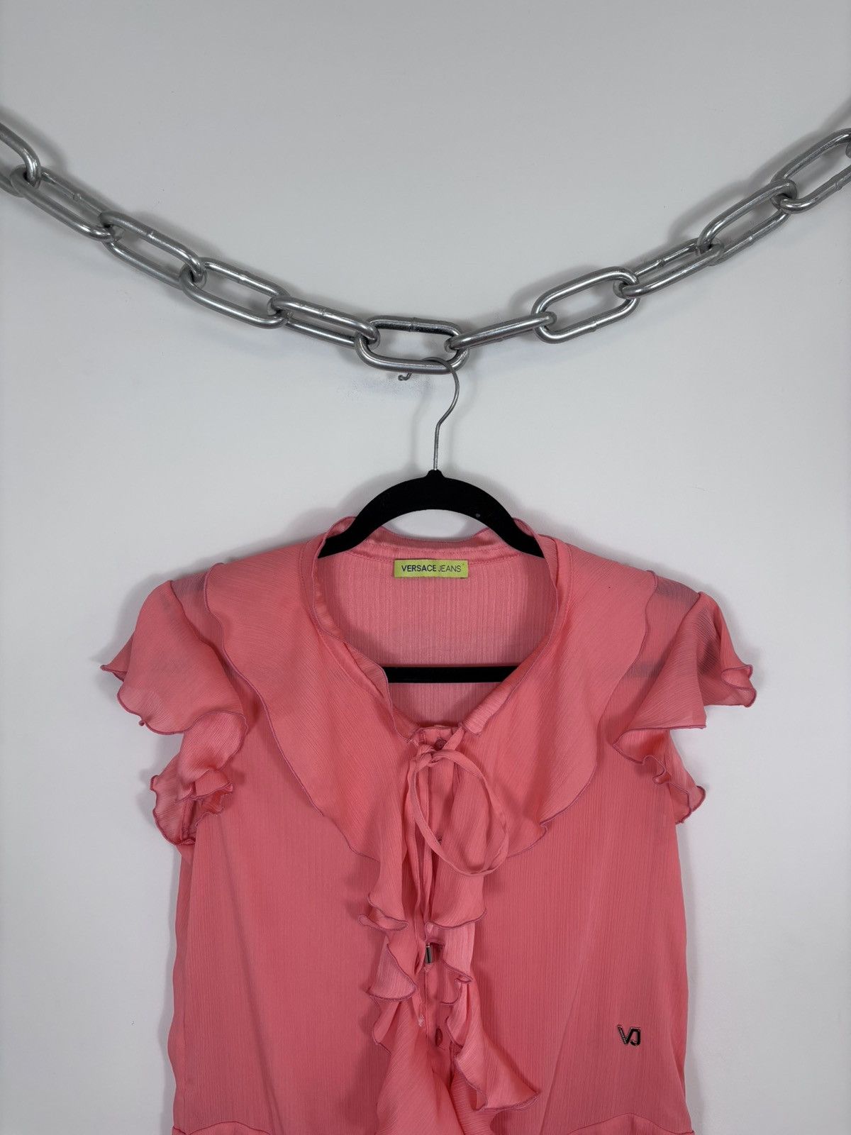 Versace Jeans Couture Versace Jeans Women’s Coral Chiffon Ruffle Mini Dress Size S / US 4 / IT 40 - 2 Thumbnail