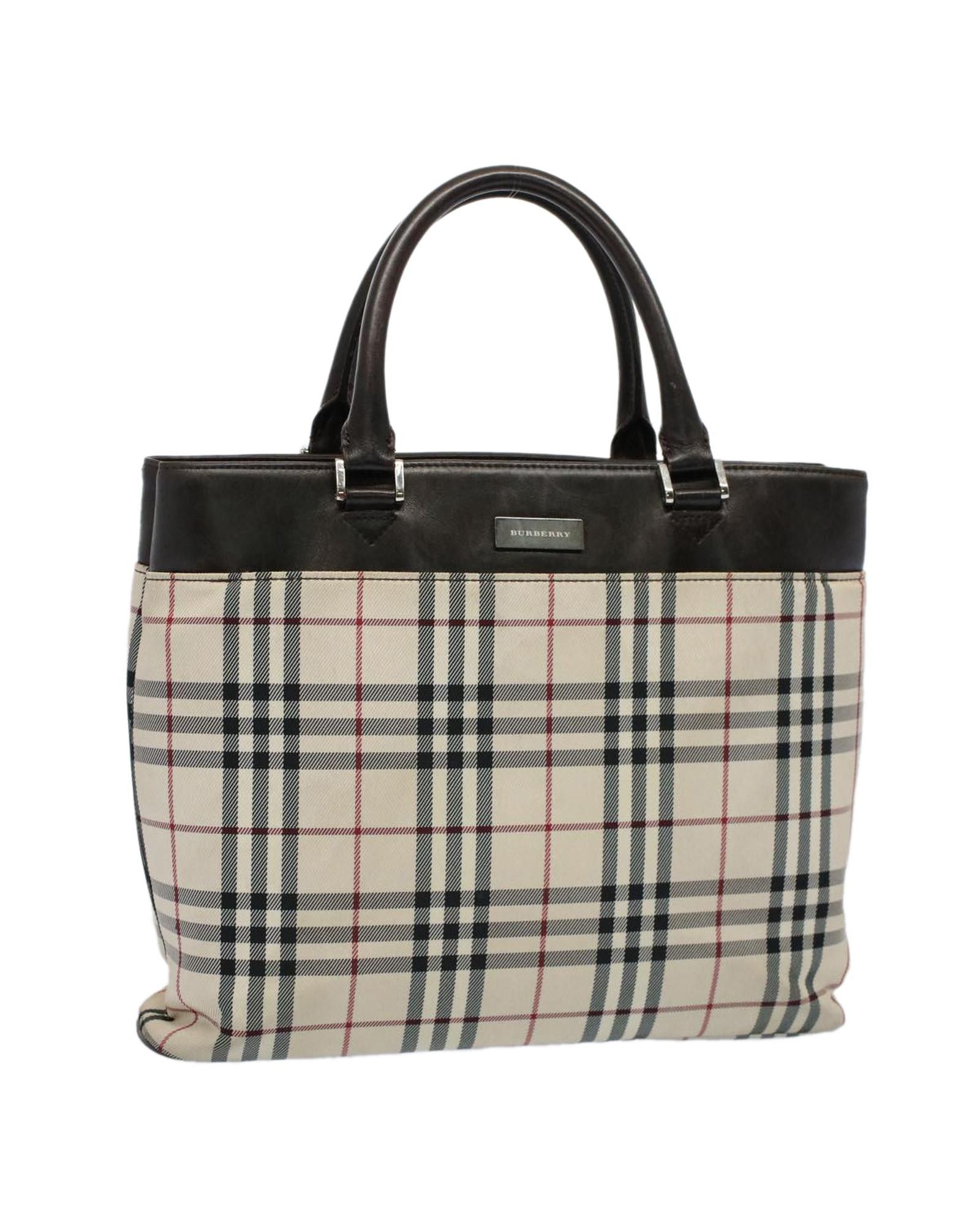 image of Burberry Beige Nylon Tote Bag With Check Pattern, Women's
