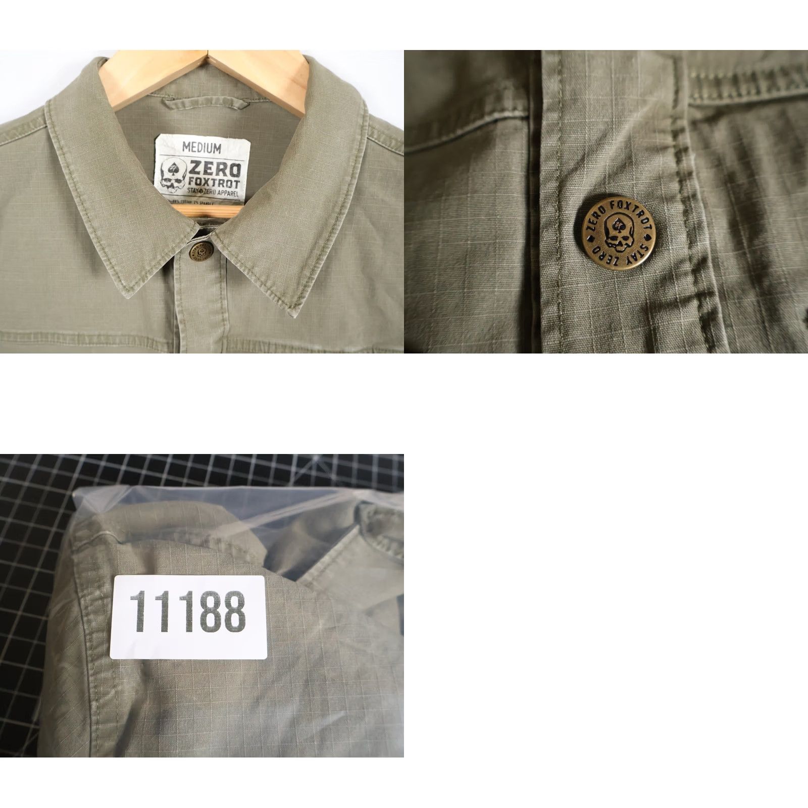 Vintage Zero Foxtrot Chore Jacket Mens Medium Green Ripstop Cotton Snap Button Military Jacket Size US M / EU 48-50 / 2 - 9 Thumbnail