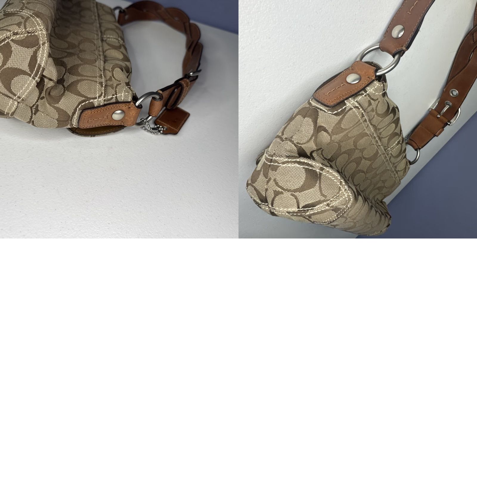Coach Coach SoHo Y2K Shoulder Bag Brown Leather Jacquard Signature Print Purse Flap Size ONE SIZE - 9 Thumbnail
