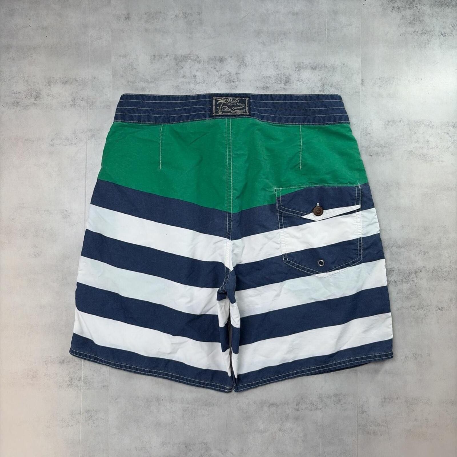 Polo Ralph Lauren Y2K Green Polo Ralph Lauren Striped Sailor Surf Board Shorts Size US 30 / EU 46 - 2 Thumbnail