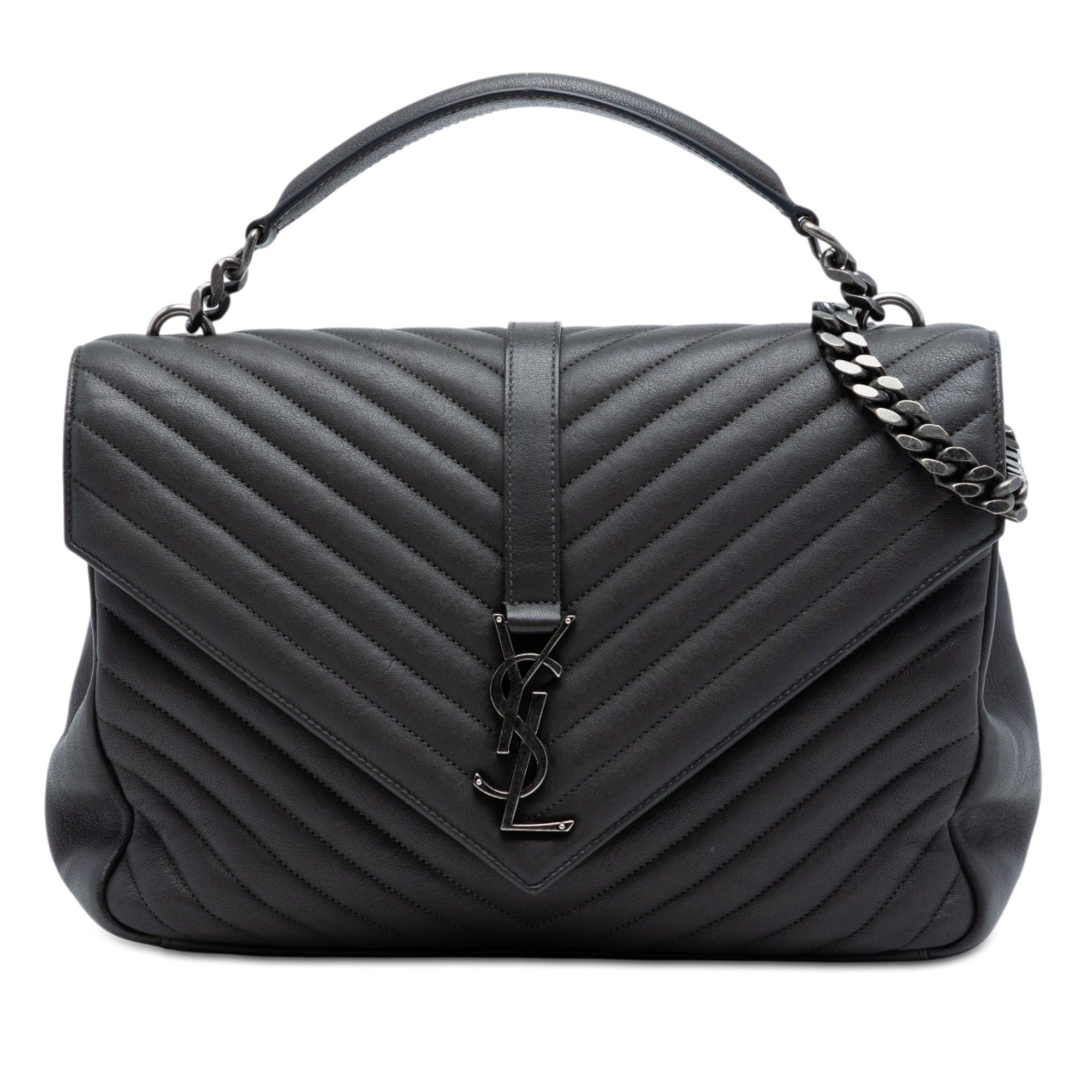 Saint Laurent Paris Large Chevron Sheepskin Monogram College Satchel Size ONE SIZE - 1 Thumbnail