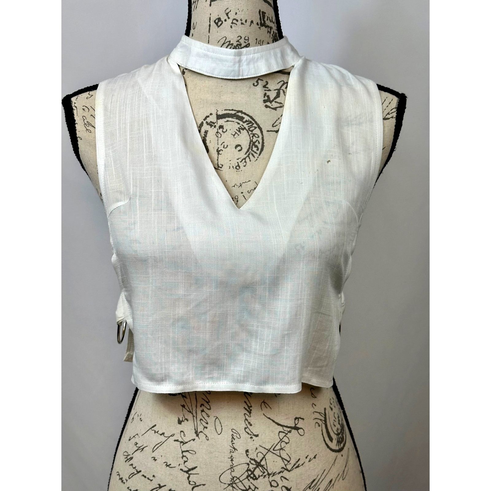 Other Charms Fashion Choker Crop Top V-Neck White M Size M / US 6-8 / IT 42-44 - 2 Thumbnail