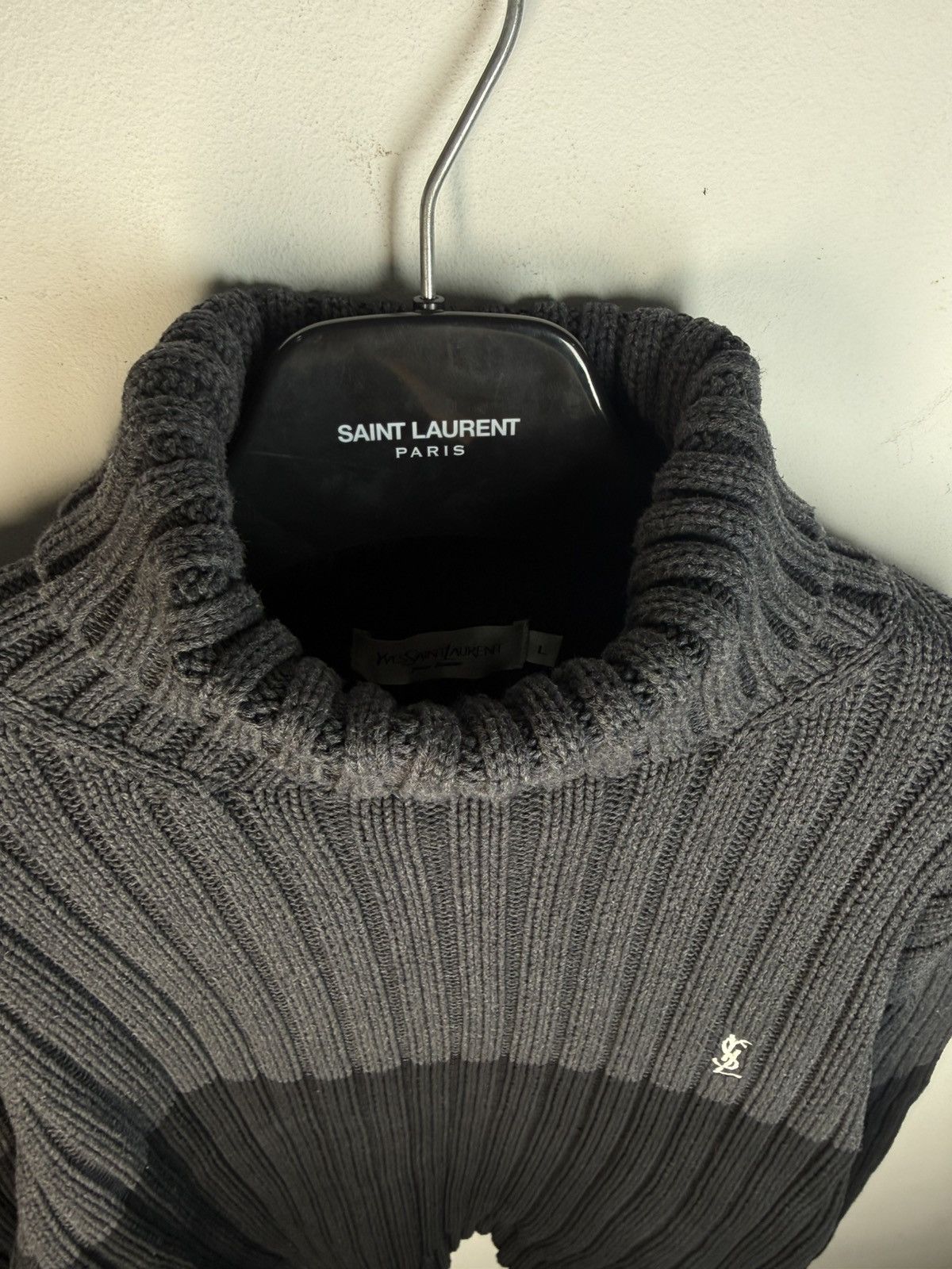Yves Saint Laurent Grey/Black YSL Sweater Turtleneck Heavy Knit Vintage Yves Size US L / EU 52-54 / 3 - 6 Thumbnail