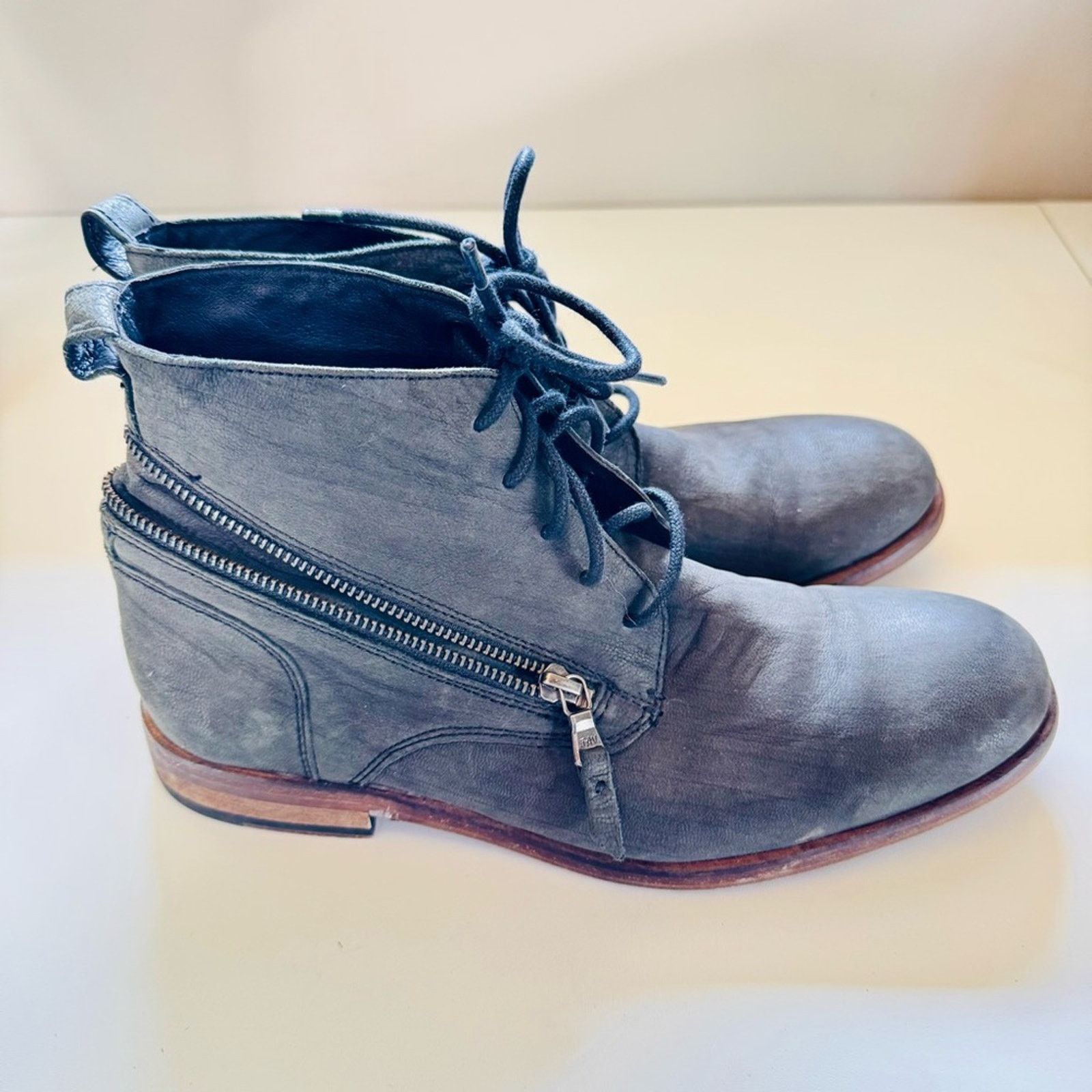 MENS JOHN VARVATOS Slate Grey Zipper Chukka Blue Ankle Boots Lace Up Shoes 8 JOHN VARVATOS Slate Grey Zipper Chukka Blue Ankle Boot Shoes main image 3
