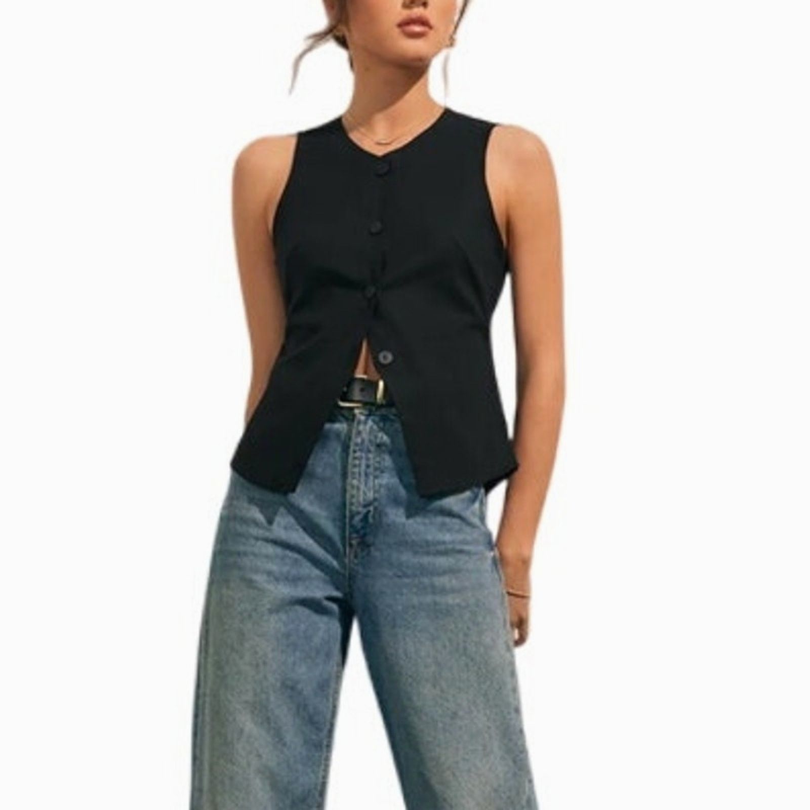 Other Commense Linen Blends Button Up Crew Neck Sleeveless Tank Size L / US 10 / IT 46 - 1 Thumbnail