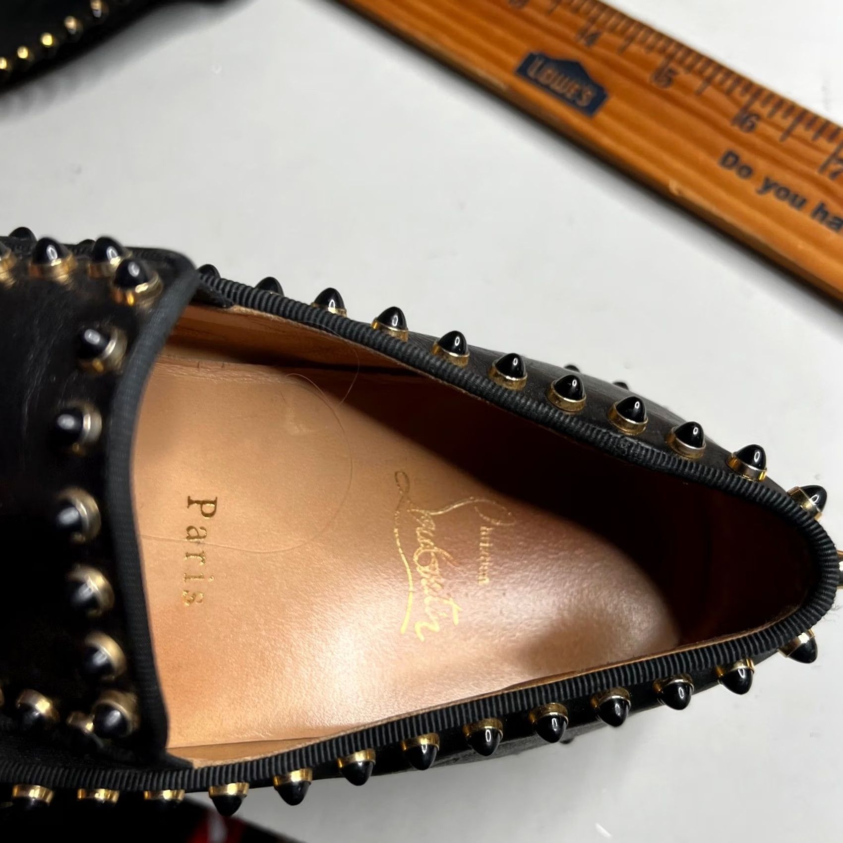 Christian Louboutin Christian Louboutin Roller Boat Black Leather Spiked Slip On Sneakers 37.5 Womens Shoes Men? Size US 8 / IT 38 - 2 Thumbnail