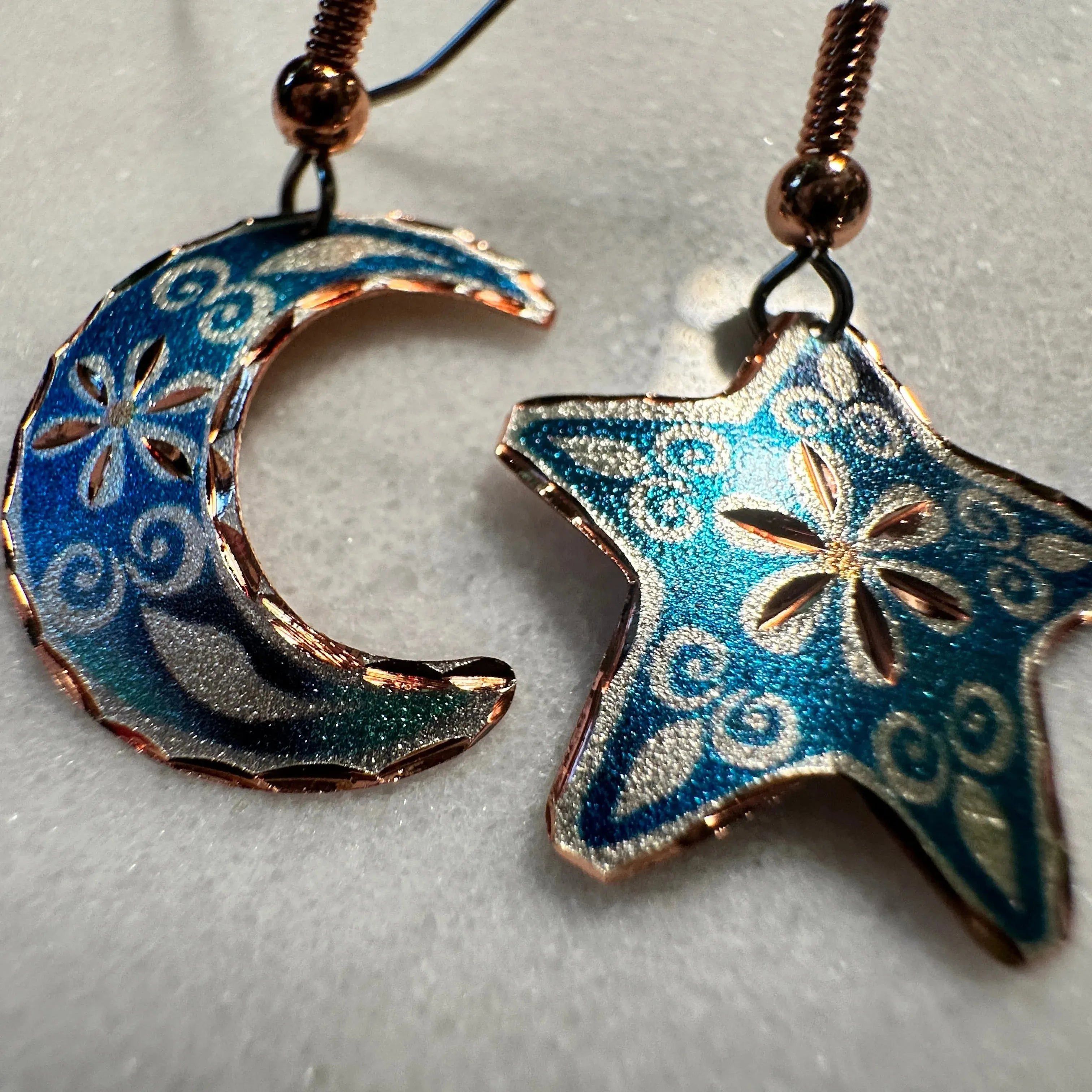 Other Handcrafted Blue Moon & Star Earrings, Wire Drop Copper Diam Size ONE SIZE - 2 Thumbnail