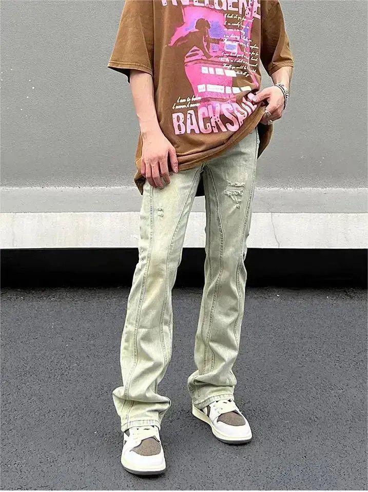 Japanese Brand Retro slim fit straight leg distressed jeans Size US 32 / EU 48 - 6 Thumbnail