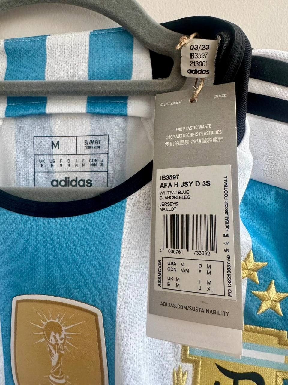 Adidas Adidas Argentina 2022 World Cup 3-Star Jersey Size US L / EU 52-54 / 3 - 4 Thumbnail