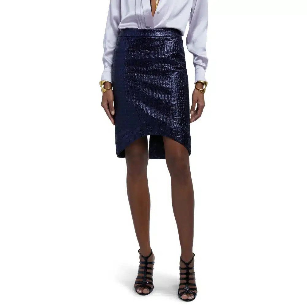 Tom Ford o1loc1c0325 GC5755 Metallic Croc Embossed Lurex Skirt Blue Size 25" / US 0 / IT 36 - 2 Thumbnail