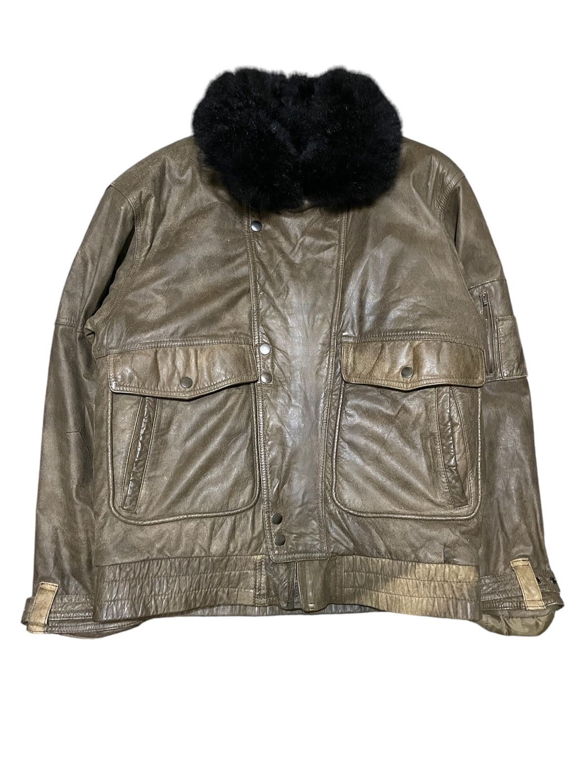 Unsound Rags Vintage Leather Jacket Opossum fur collar military Size US M / EU 48-50 / 2 - 1 Thumbnail