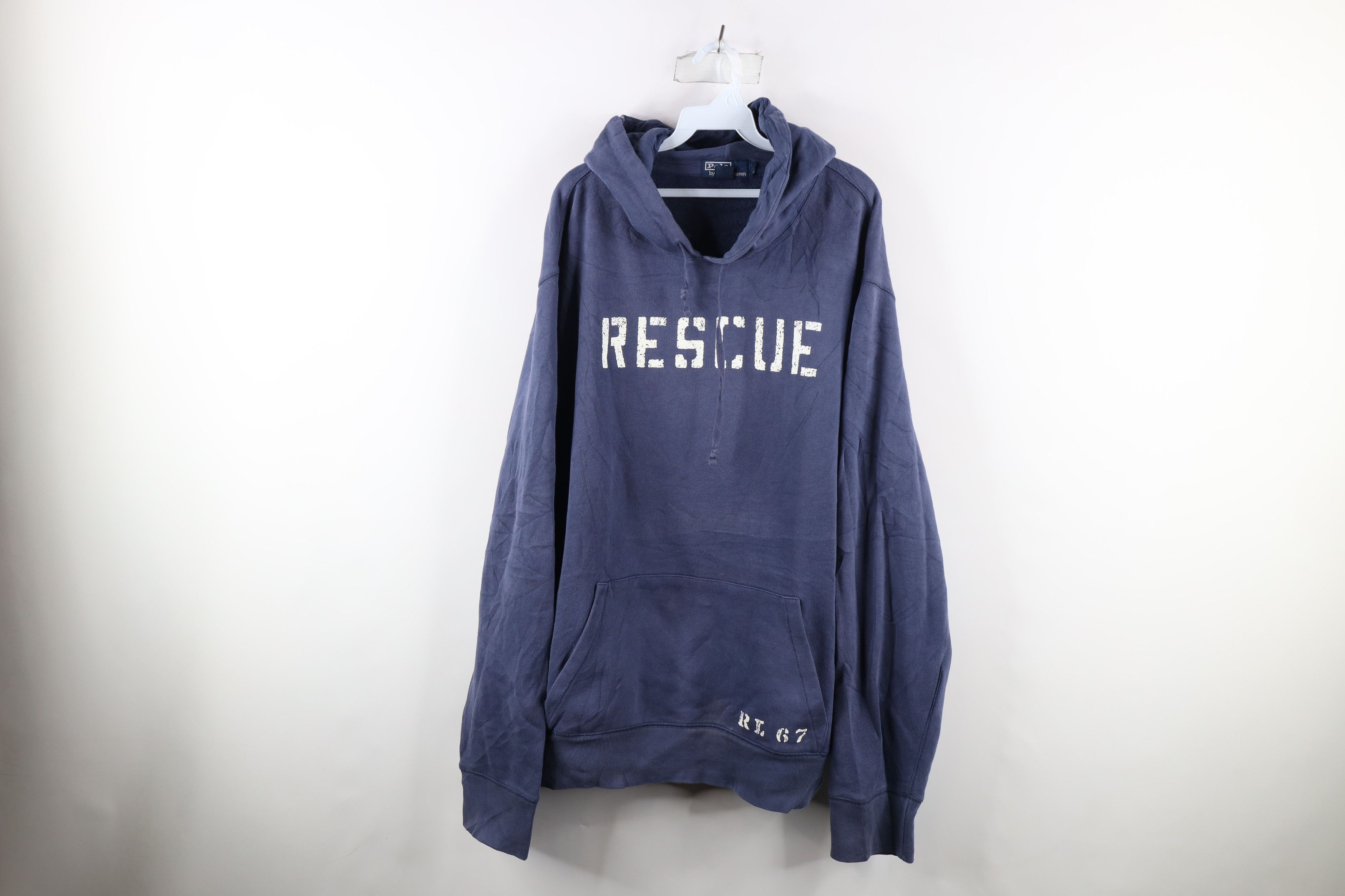 image of 90's Ralph Laurent Rescue Hoodie Sweatshirt Blue, Men's (Size 2XL)