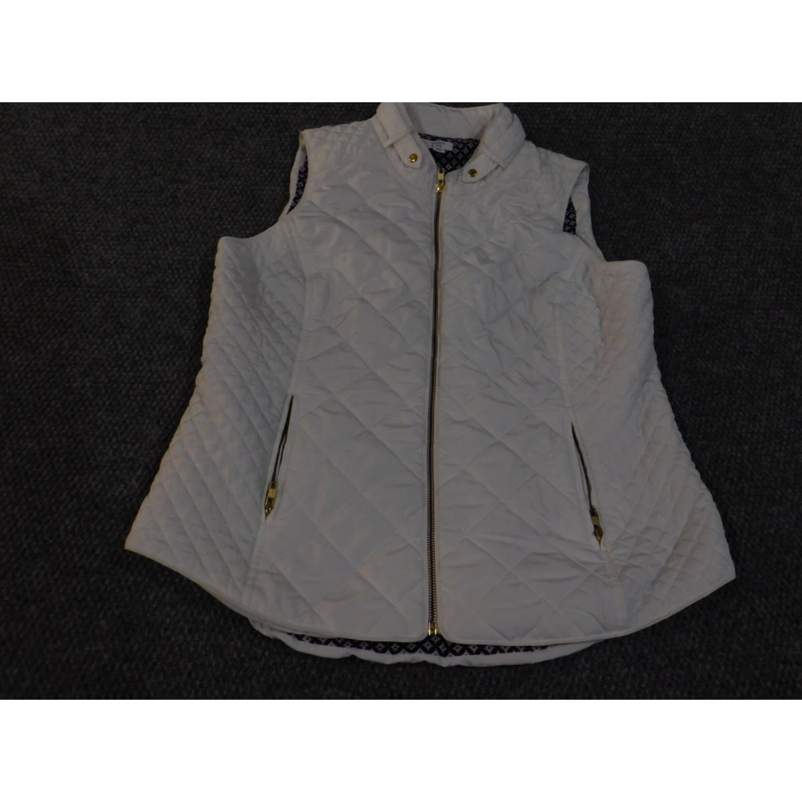 Vintage Crown & Ivy Vest White XL Quilted Zip Geometric Outdoor Womens Vest Medium-Length Fall/Spring Casual Womens Size XL / US 12-14 / IT 48-50 - 4 Thumbnail