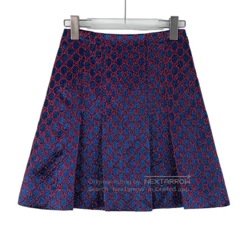 Gucci Gucci Blue-purple logo jacquard full print casual pleated Size 24" / US 00 / IT 34 - 1 Thumbnail