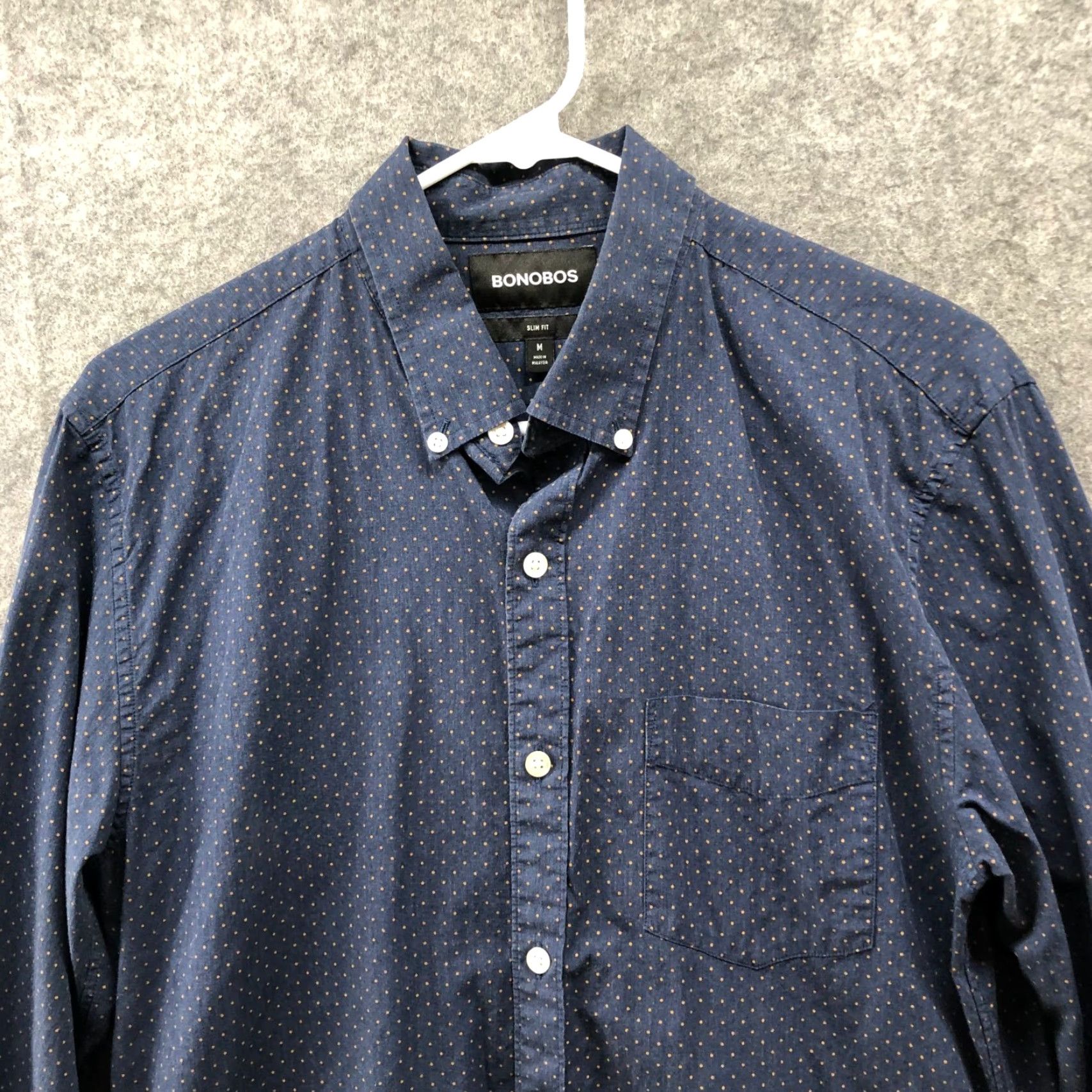 Bonobos Bonobos Long Sleeve Button Down Shirt Mens M Slim Fit Navy Yellow Polka Dot Size US M / EU 48-50 / 2 - 3 Thumbnail