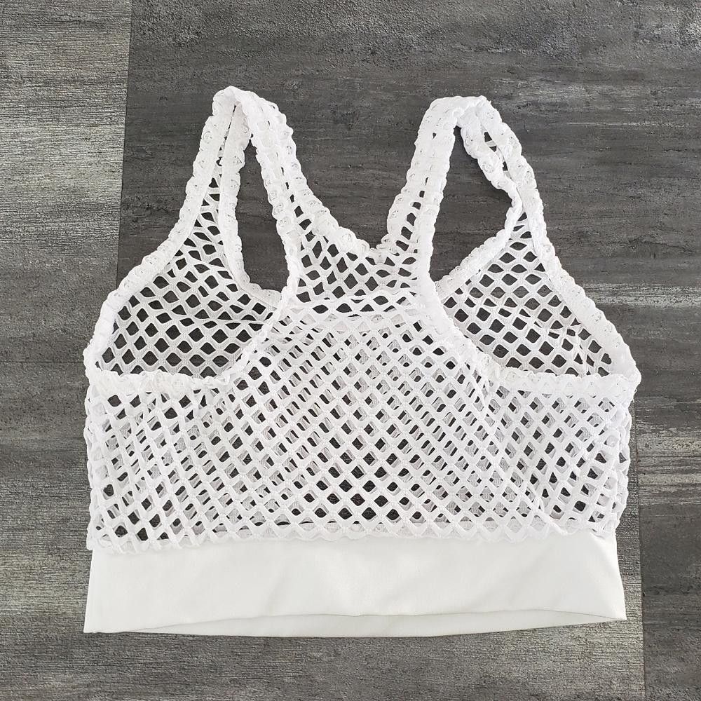 Designer White Meshed Out Racerback Sport Bra Size ONE SIZE - 2 Thumbnail