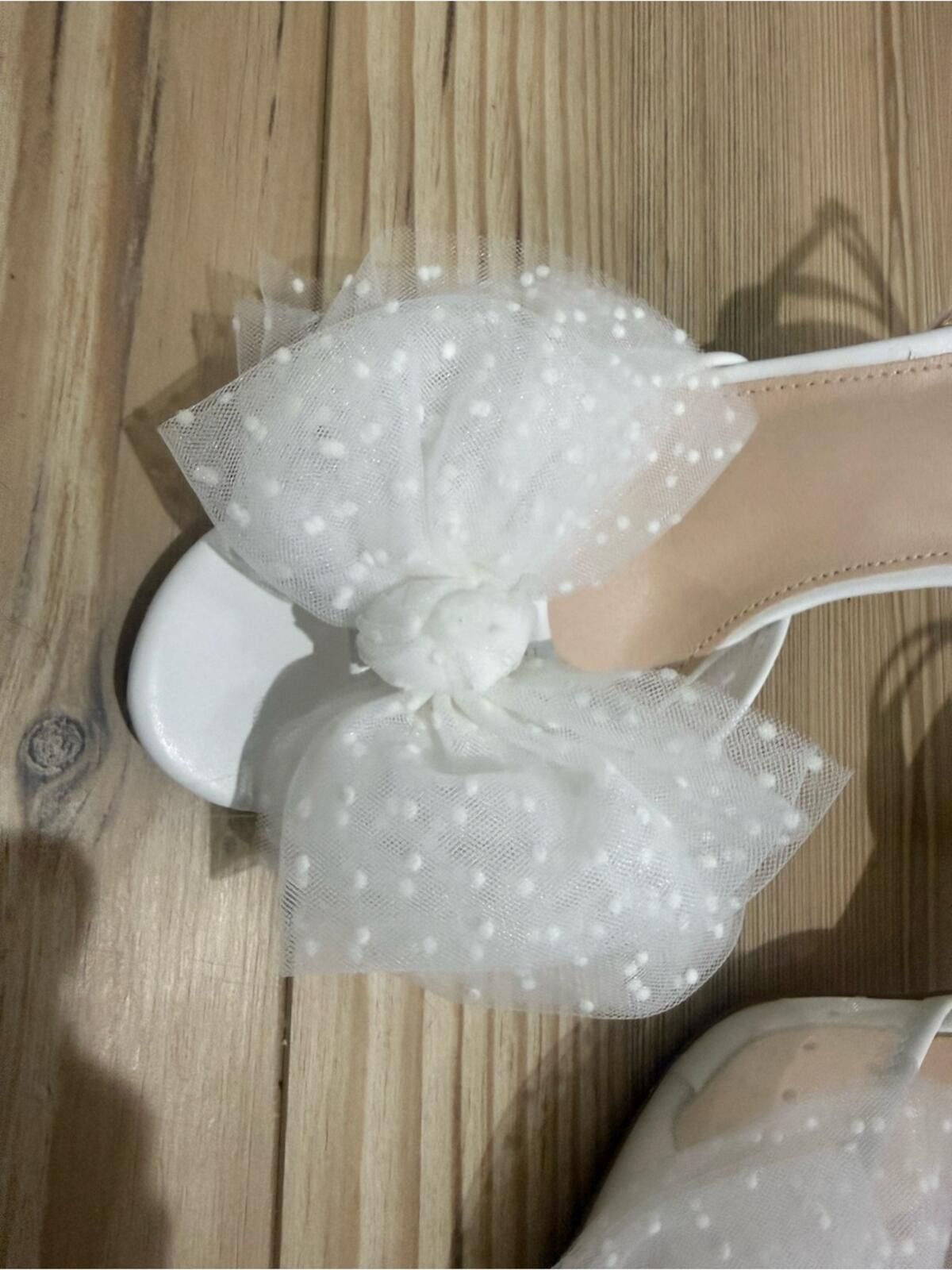 Other White Ankle-Strap Heels with Polka-Dot Tulle Bow Size US 9 / IT 39 - 3 Thumbnail