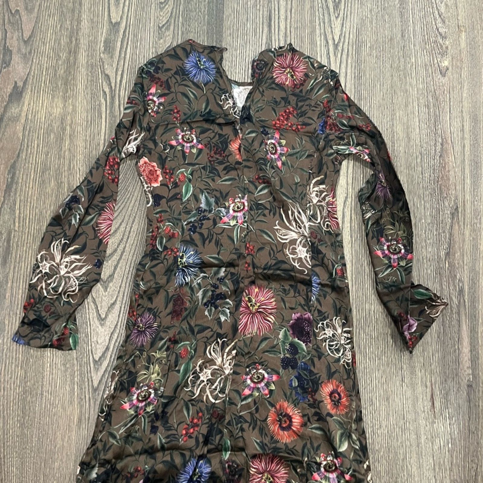 Vintage Momoni Midi Dress Long Sleeve Silk Blend Floral Print Sz 40 Size XL / US 12-14 / IT 48-50 - 10 Thumbnail