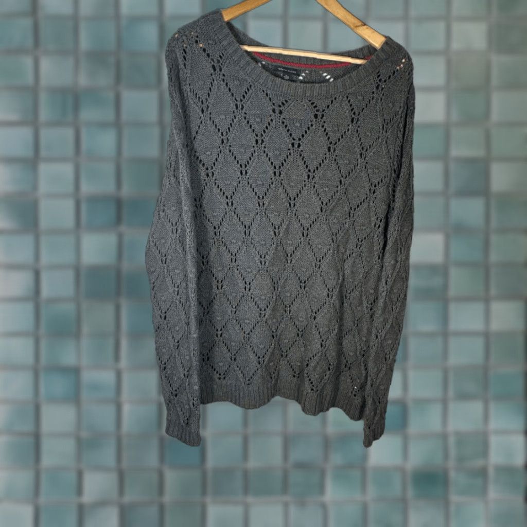 Tommy Hilfiger Tommy Hilfiger Diamond Knit Sweater Womens XL Gray Crew Neck Preppy Golf Pullover Size XL / US 12-14 / IT 48-50 - 1 Thumbnail