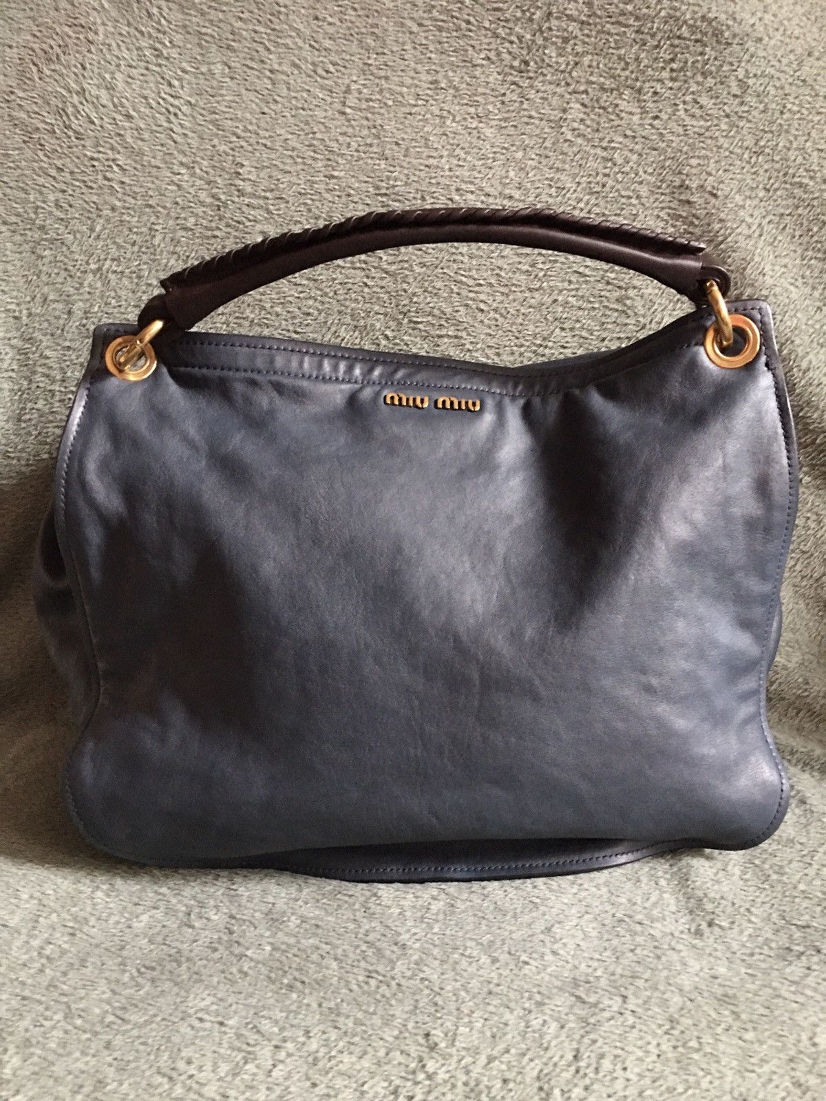 Miu Miu Miu Miu Hobo Bag Blue Grey Learher Handbag Size ONE SIZE - 1 Thumbnail