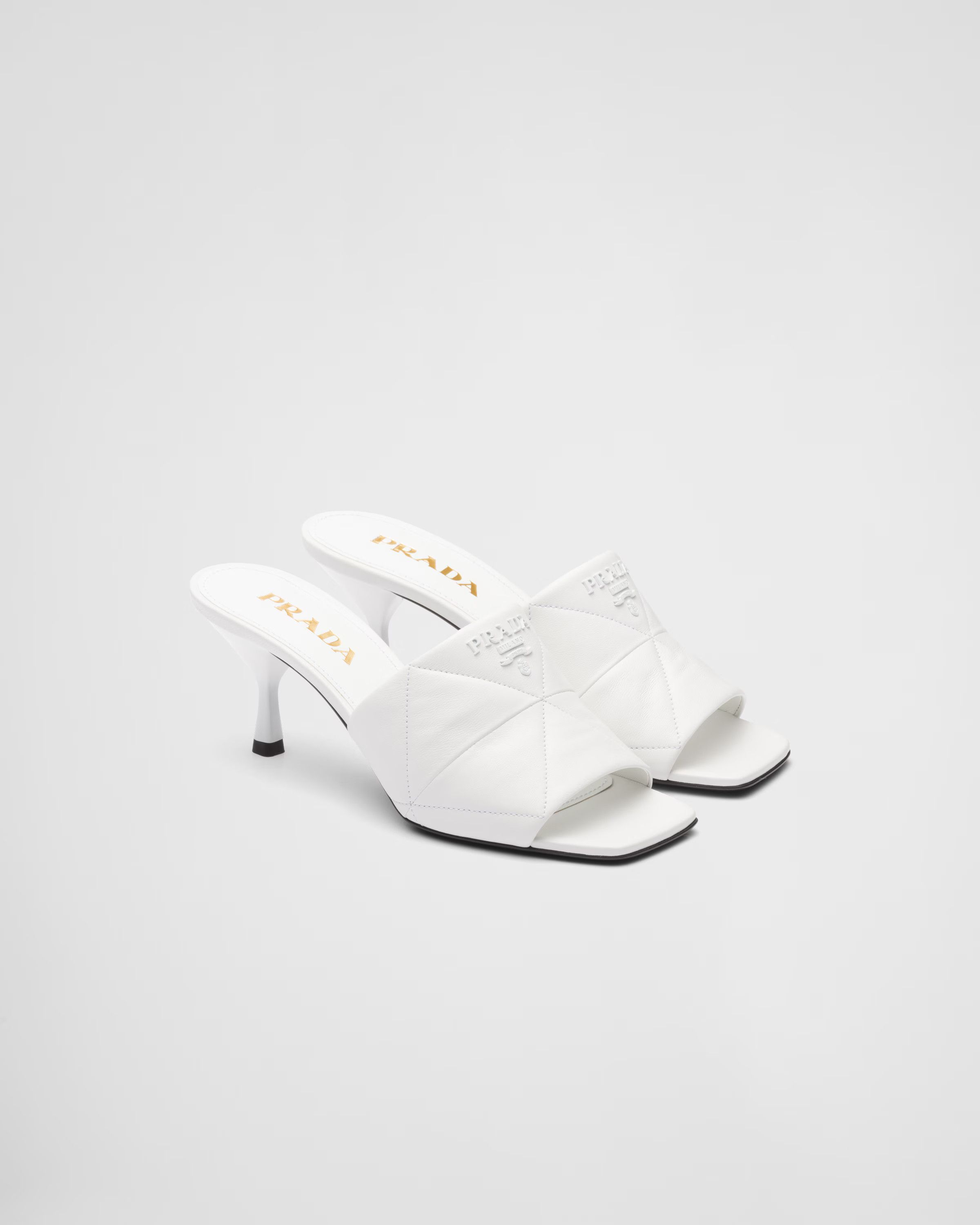 Prada oc11z0625 Quilted Nappa Leather Heeled Sandals in White Size US 8 / IT 38 - 1 Thumbnail