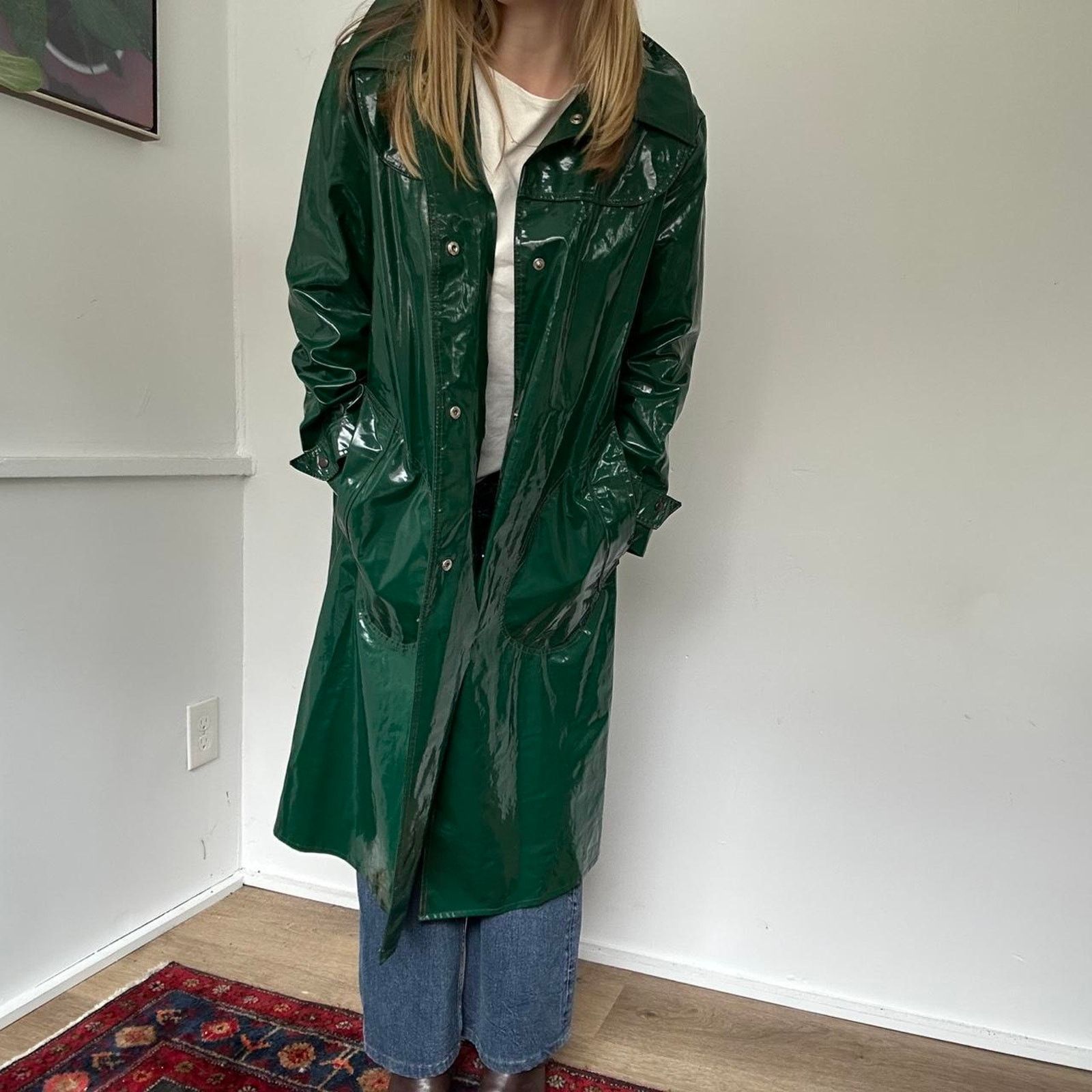 Other Vintage Forest Green Vinyl Raincoat (S) Size S / US 4 / IT 40 - 2 Thumbnail