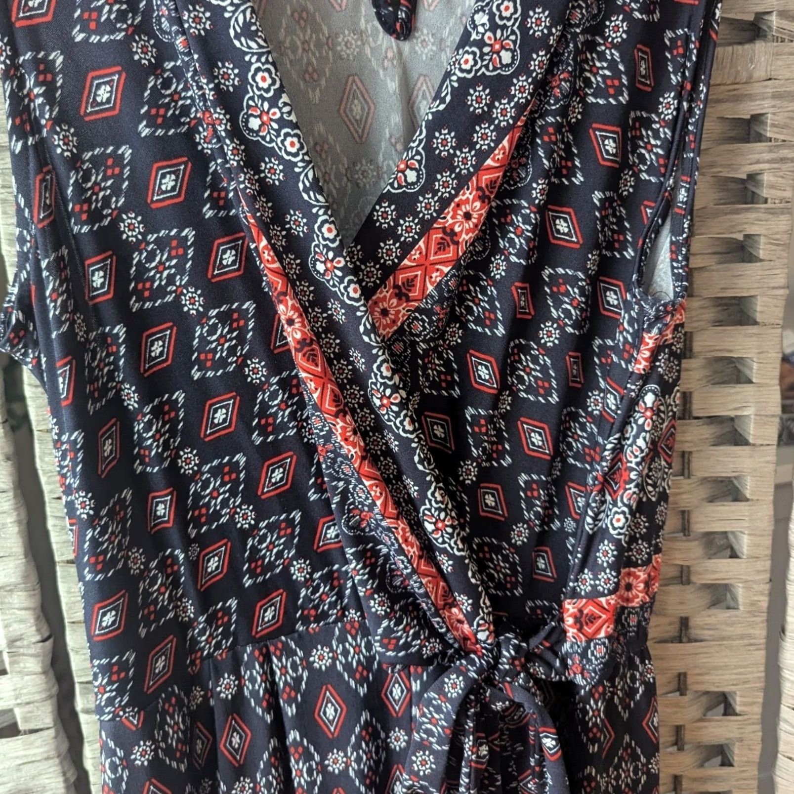 Nautica Navy Red Geometric Print Sleeveless Wide Leg Jumpsuit Womens L Nautical Preppy Size 36" / US 14 / IT 50 - 4 Thumbnail