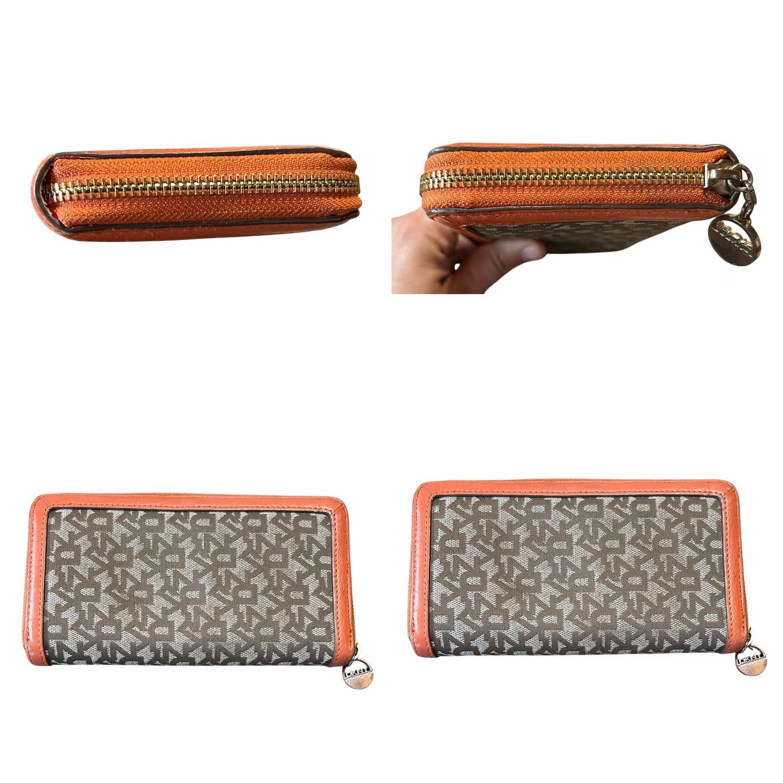 DKNY DKNY Monogram Bryant Women's Wallet Orange & Beige Logo Leather Clutch Size ONE SIZE - 8 Thumbnail