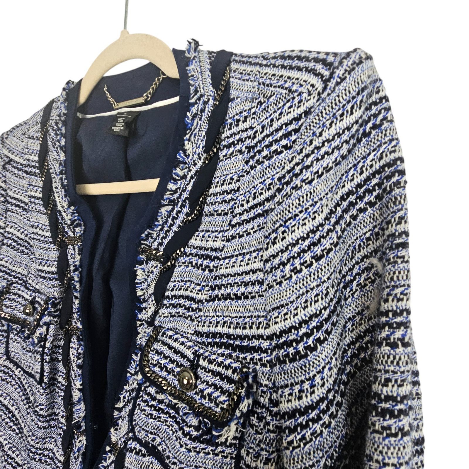 White House Black Market White House Black Market Womens Tweed Blazer Size 6 Fringe Size M / US 6-8 / IT 42-44 - 5 Thumbnail