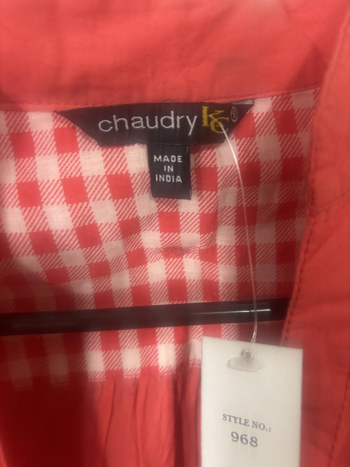 Designer Chaudry Red V-Neck Blouse with Gingham Accent Size S / US 4 / IT 40 - 4 Thumbnail