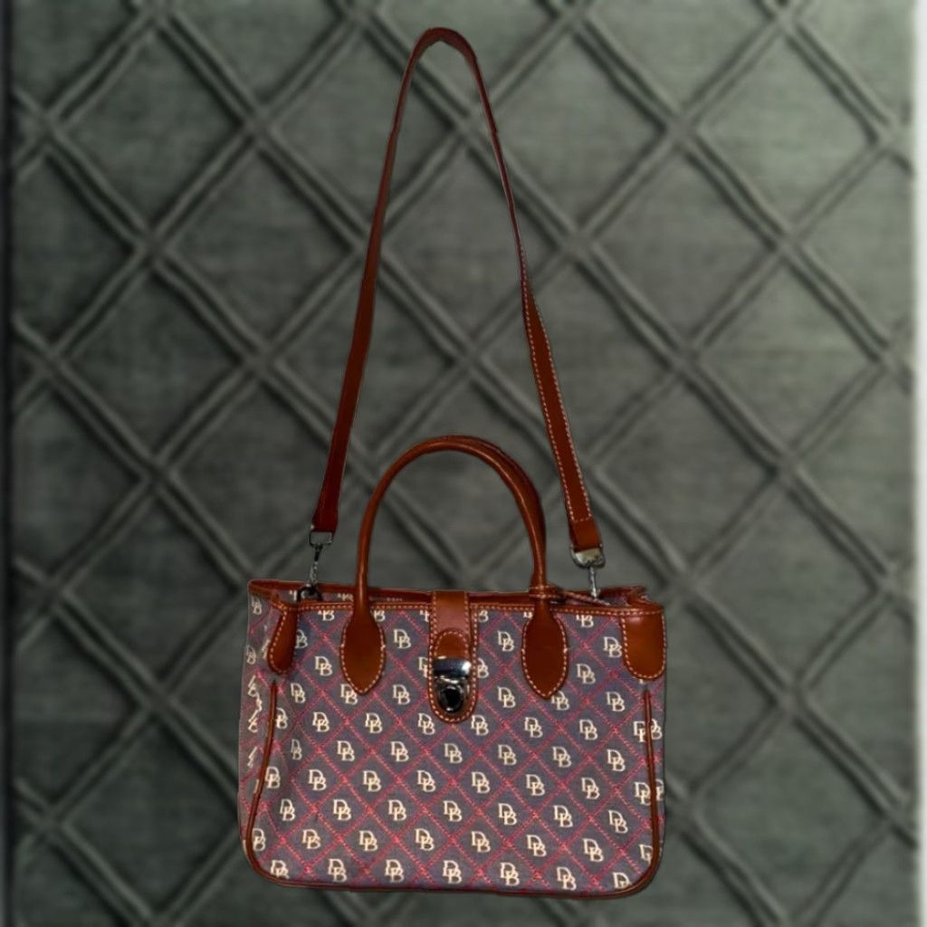 Dooney & Bourke VINTAGE Dooney & Bourke Monogram Canvas Leather Tote Shoulder Bag Crossbody Size ONE SIZE - 1 Thumbnail