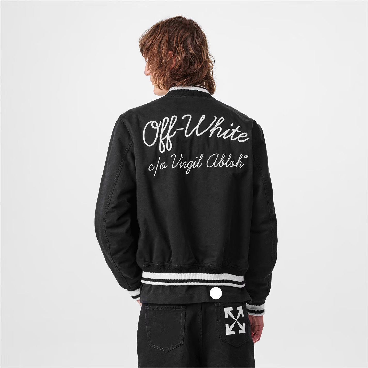 Off-White o1g2r1mq0326 Script Varsity Jacket in Black/White Size US L / EU 52-54 / 3 - 3 Thumbnail