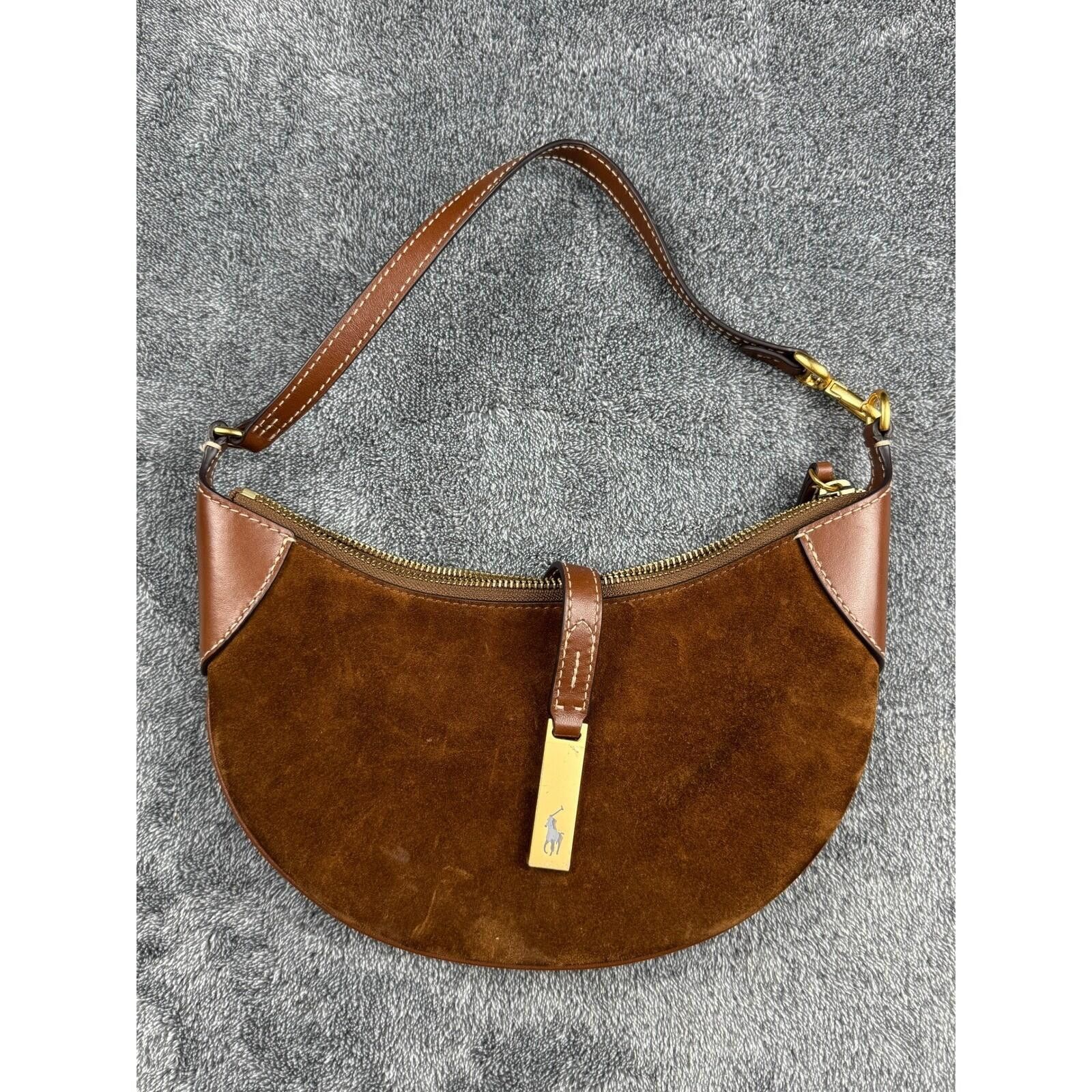 Polo Ralph Lauren Mini Polo ID Ralph Lauren Cinnamon Cuoio Suede Shoulder Bag Size ONE SIZE - 2 Thumbnail