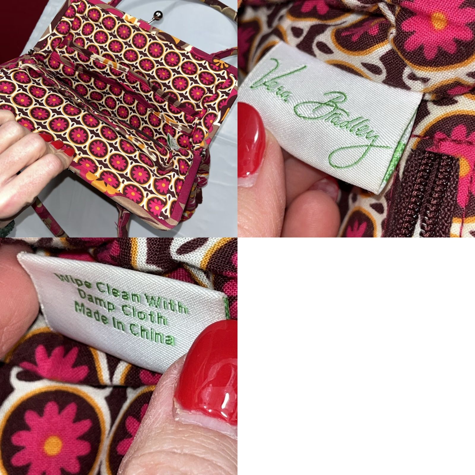 Vera Bradley Vera Bradley Alice Carnaby PURSE Shoulder Bag Womens Floral Quilted Cotton Pink Tan Orange Medium Size ONE SIZE - 9 Thumbnail
