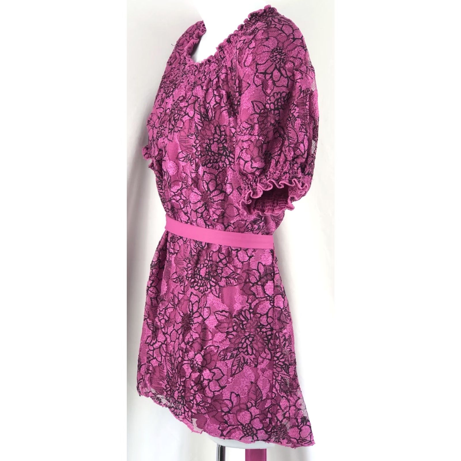 Vintage VINTAGE Fashion Bug Blouse Shirt Womens L Purple Floral Lace Off Shoulder Puff Sleeve Ruffle Tunic/Coquette Floral 90s Theme Size L / US 10 / IT 46 - 3 Thumbnail