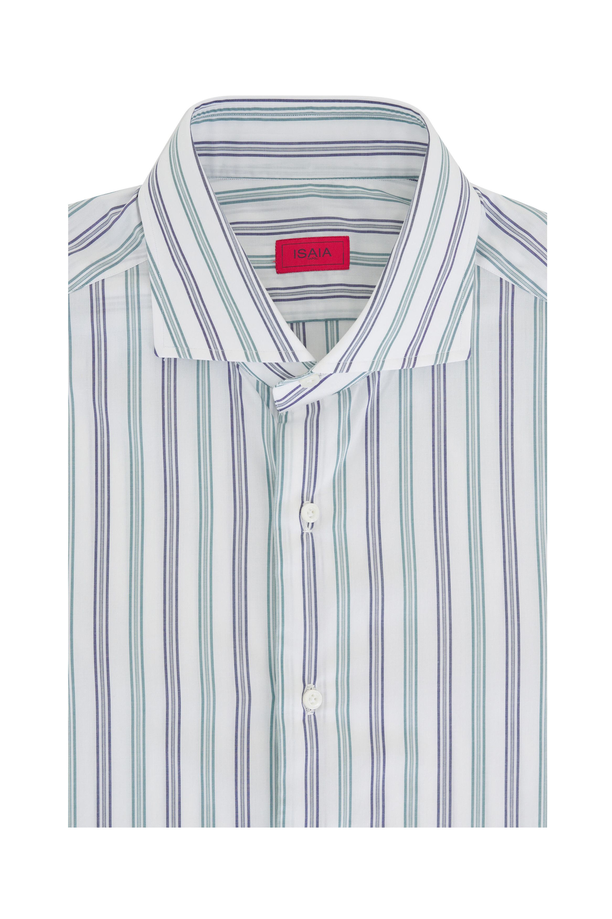 Isaia o1mtch0225 Cotton Stripe Dress Shirt in White/Green Size US XL / EU 56 / 4 - 1 Thumbnail