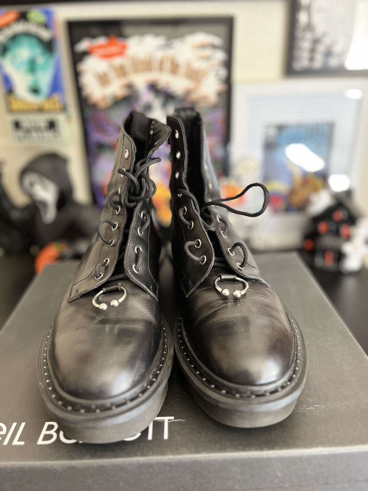 Neil Barrett FW15 PIERCED SEPTUM ZIP LEATHER COMBAT BOOT Size US 8 / EU 41 - 2 Thumbnail