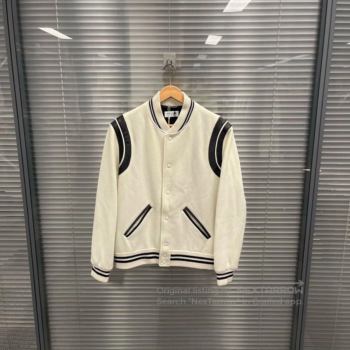 Saint Laurent Paris Saint Laurent Cream Black Varsity Jacket. Size US L / EU 52-54 / 3 - 1 Thumbnail