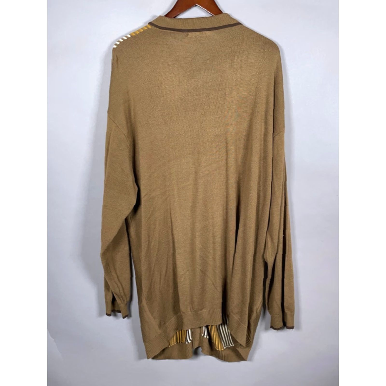 Etro Retro Knit Shirt Adult Big 3X Brown Yellow Stripe Button Up Tony Soprano Kramer Size US XXL / EU 58 / 5 - 2 Thumbnail