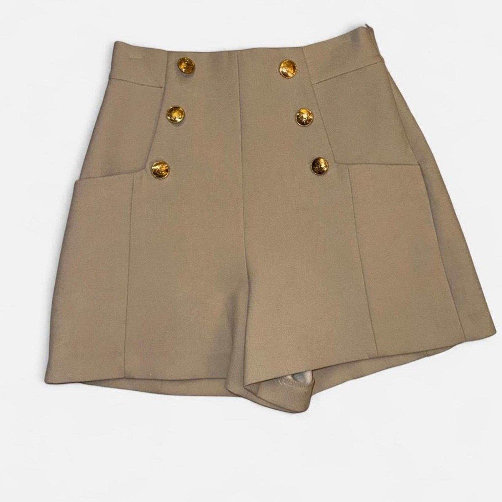 Zara Zara Tan High Waist Shorts with Gold Accents Size Small Size 28" / US 6 / IT 42 - 1 Thumbnail